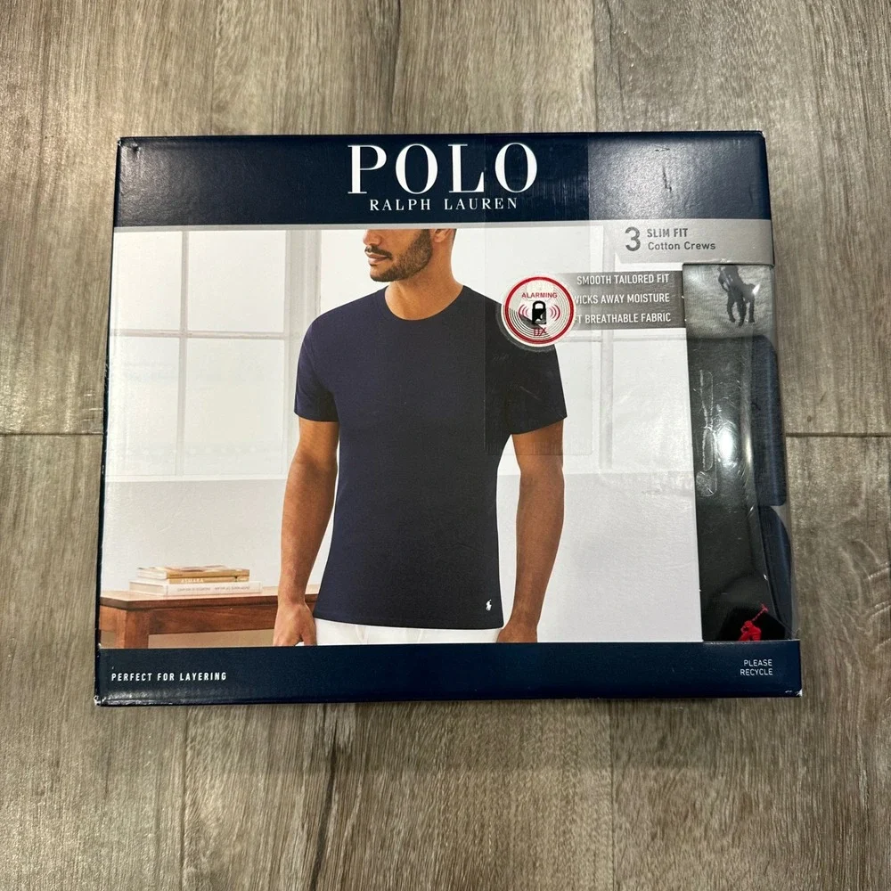 Polo Ralph Lauren Mens 3 Pack Slim Fit Cotton Crew Neck Undershirts Large NSCNP3